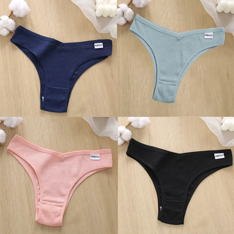 4PCS M-XL Women's Panties FINETOO Cotton Panties Sexy Female Underpants Low Waist Underwear Women Pantys Lingerie