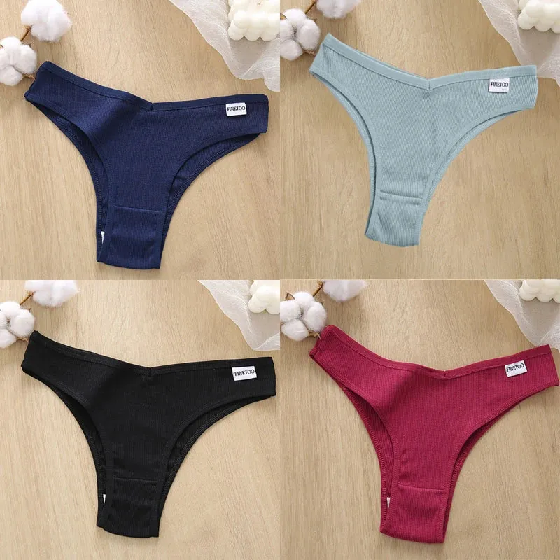 4PCS M-XL Women's Panties FINETOO Cotton Panties Sexy Female Underpants Low Waist Underwear Women Pantys Lingerie