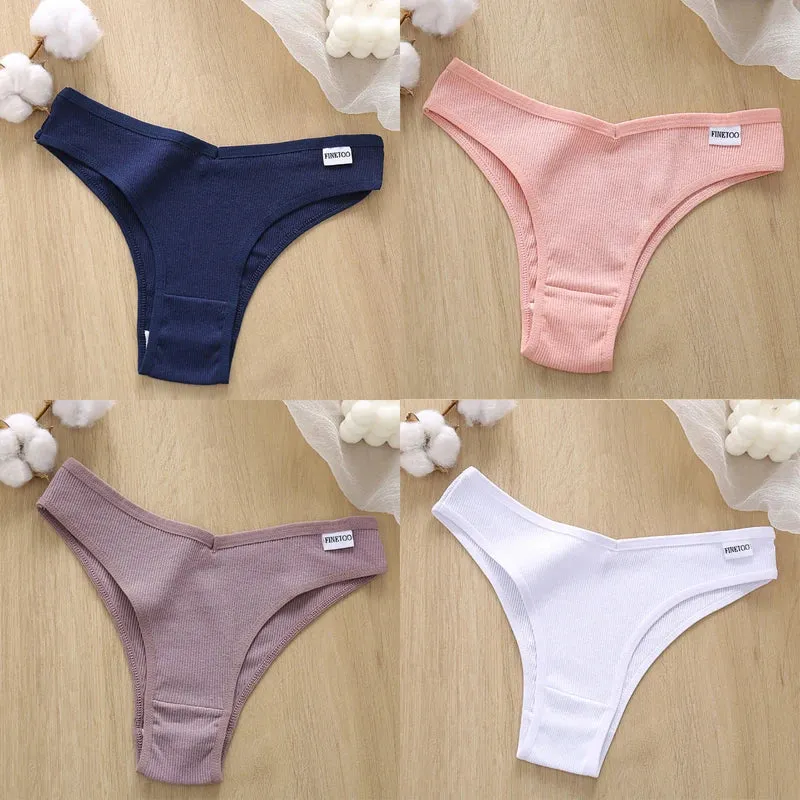 4PCS M-XL Women's Panties FINETOO Cotton Panties Sexy Female Underpants Low Waist Underwear Women Pantys Lingerie