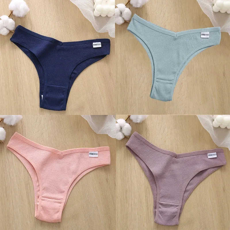 4PCS M-XL Women's Panties FINETOO Cotton Panties Sexy Female Underpants Low Waist Underwear Women Pantys Lingerie