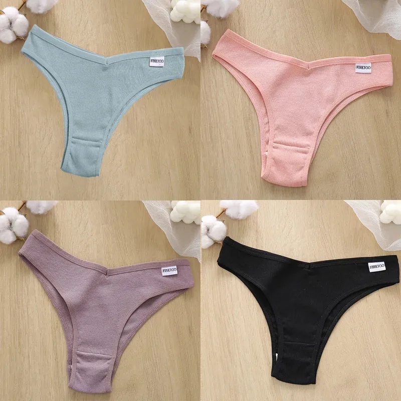 4PCS M-XL Women's Panties FINETOO Cotton Panties Sexy Female Underpants Low Waist Underwear Women Pantys Lingerie