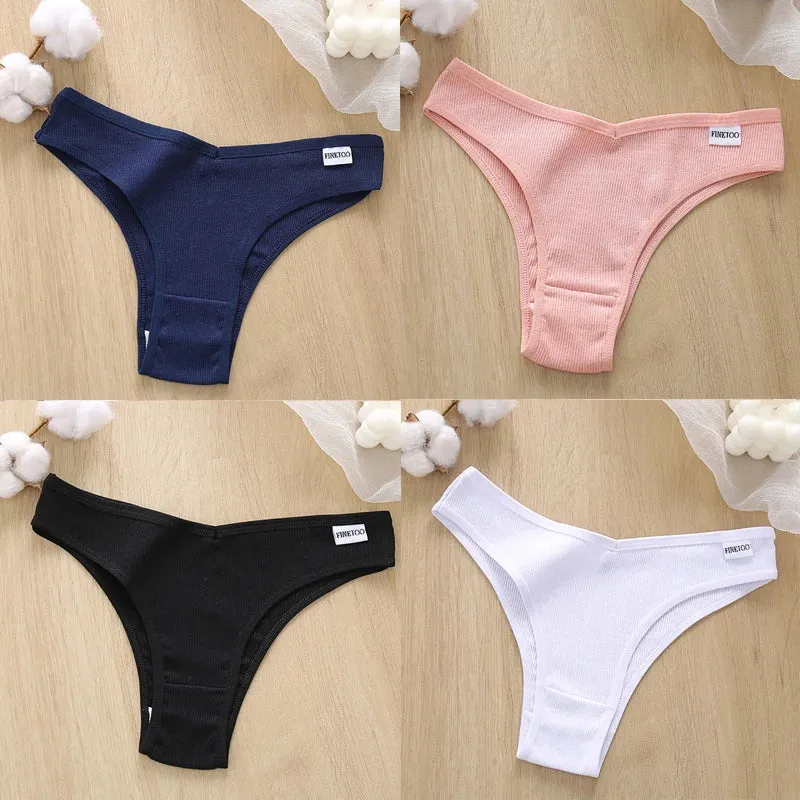 4PCS M-XL Women's Panties FINETOO Cotton Panties Sexy Female Underpants Low Waist Underwear Women Pantys Lingerie