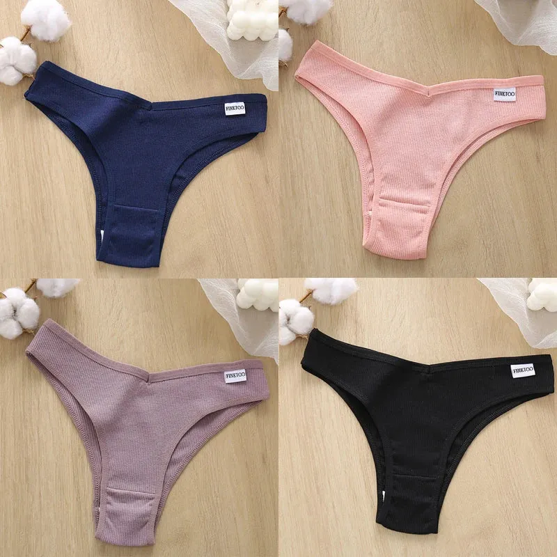 4PCS M-XL Women's Panties FINETOO Cotton Panties Sexy Female Underpants Low Waist Underwear Women Pantys Lingerie