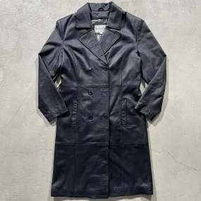 90s Black Leather Trench Coat- M