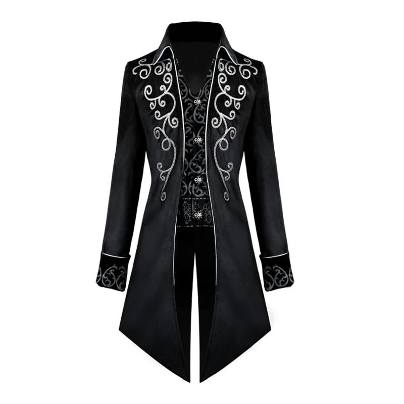 Aidase Adult Men Victorian Medieval Coat Punk Tuxedo Halloween Cosplay Costume Tailcoat Gothic Steampunk Trench Frock Outfit Overcoat