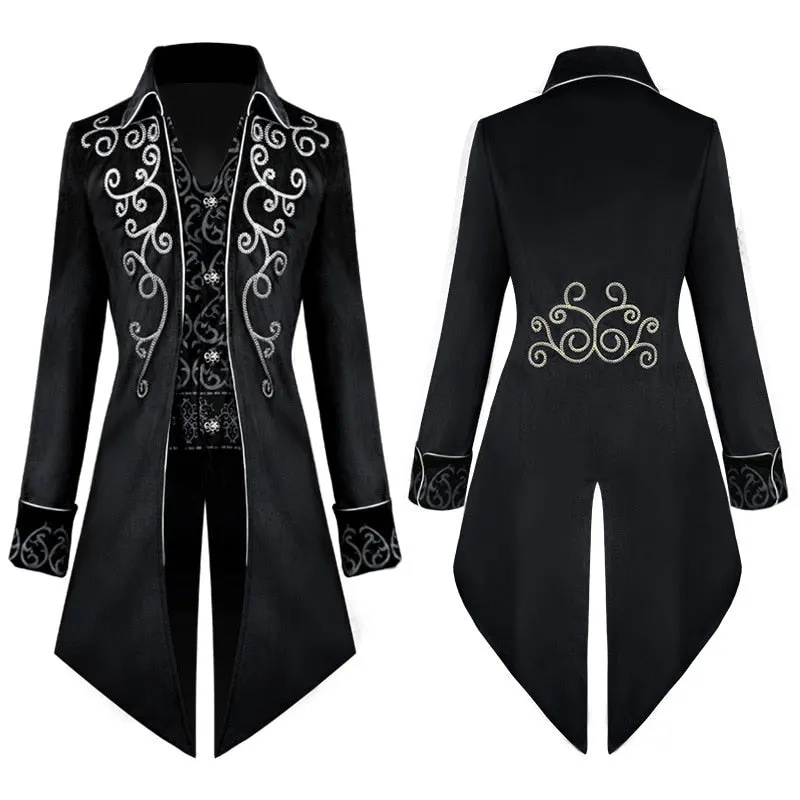 Aidase Adult Men Victorian Medieval Coat Punk Tuxedo Halloween Cosplay Costume Tailcoat Gothic Steampunk Trench Frock Outfit Overcoat