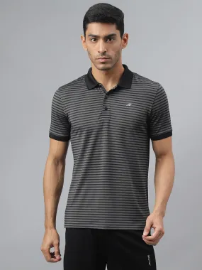 Alcis Men Dark Grey Anti-Static Stretch-X Slim-Fit Running Polo T-Shirt