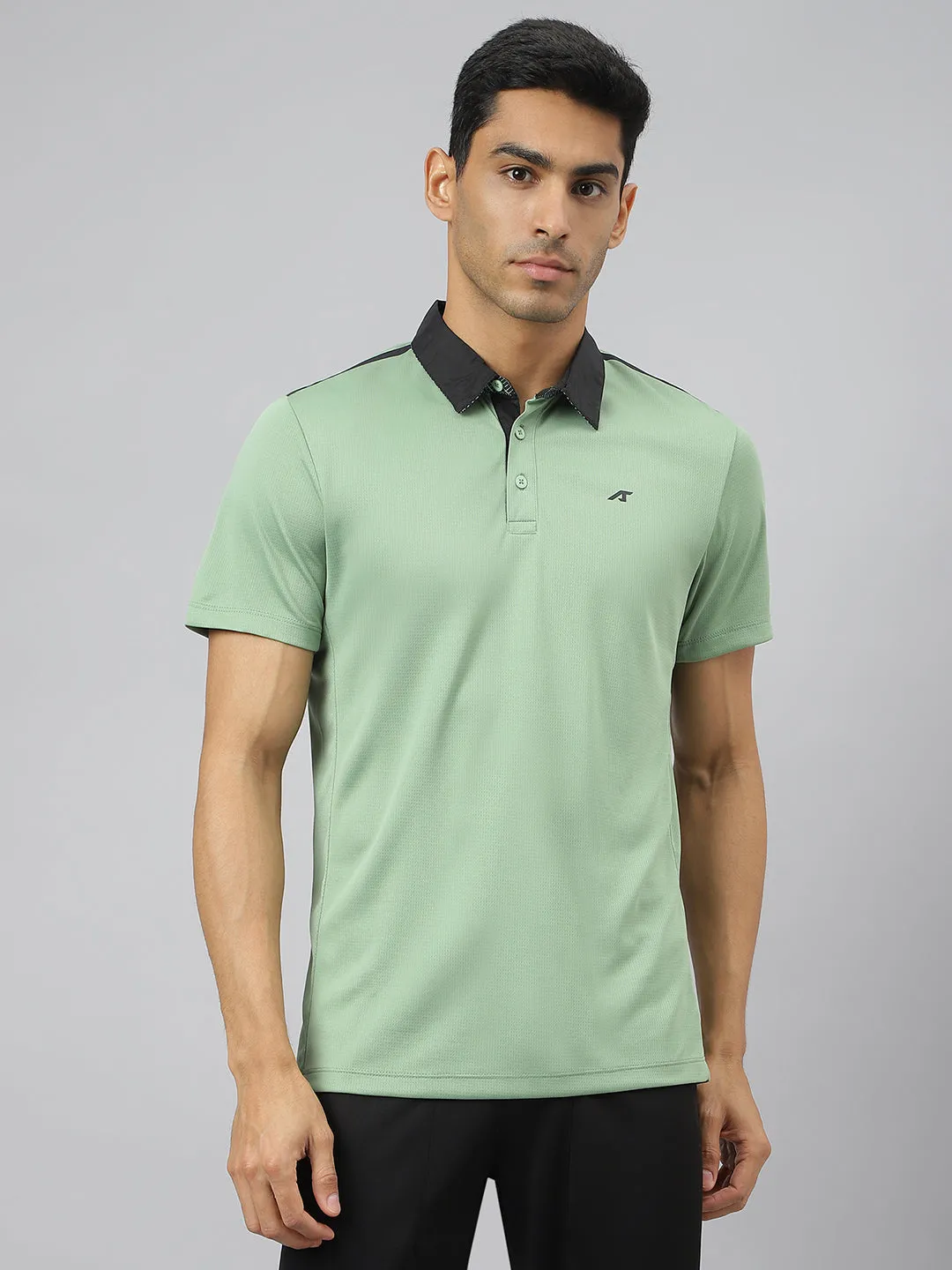 Alcis Men Frost Green Train-Tech Anti-Static Slim-Fit Training Polo T-Shirt