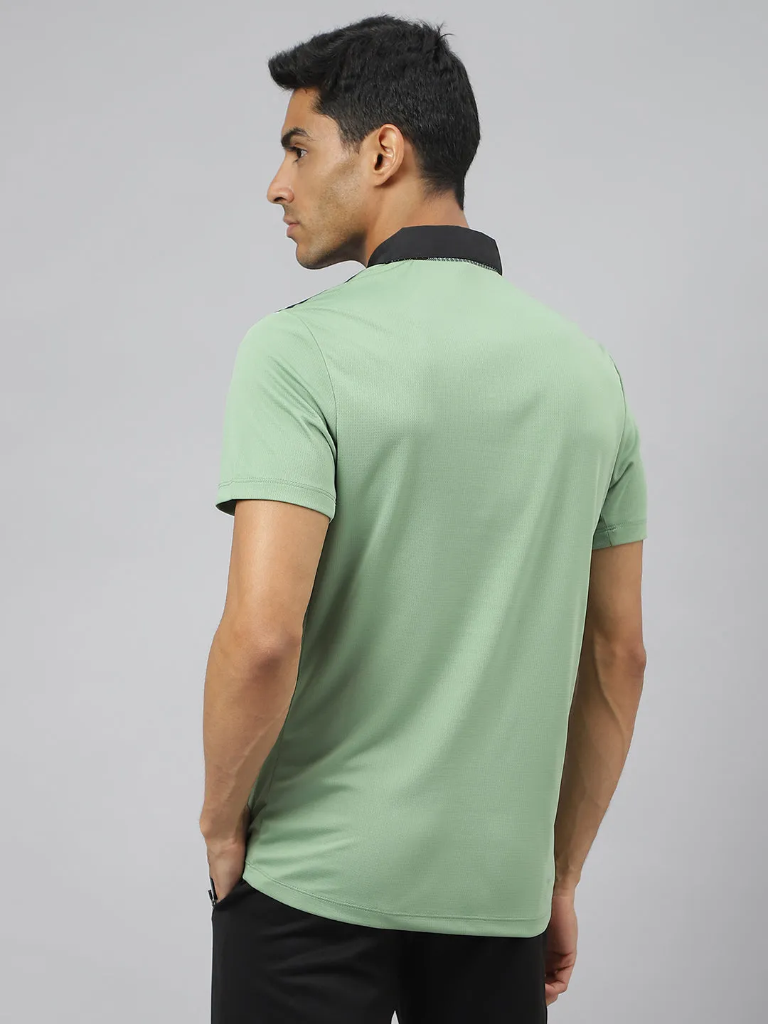 Alcis Men Frost Green Train-Tech Anti-Static Slim-Fit Training Polo T-Shirt