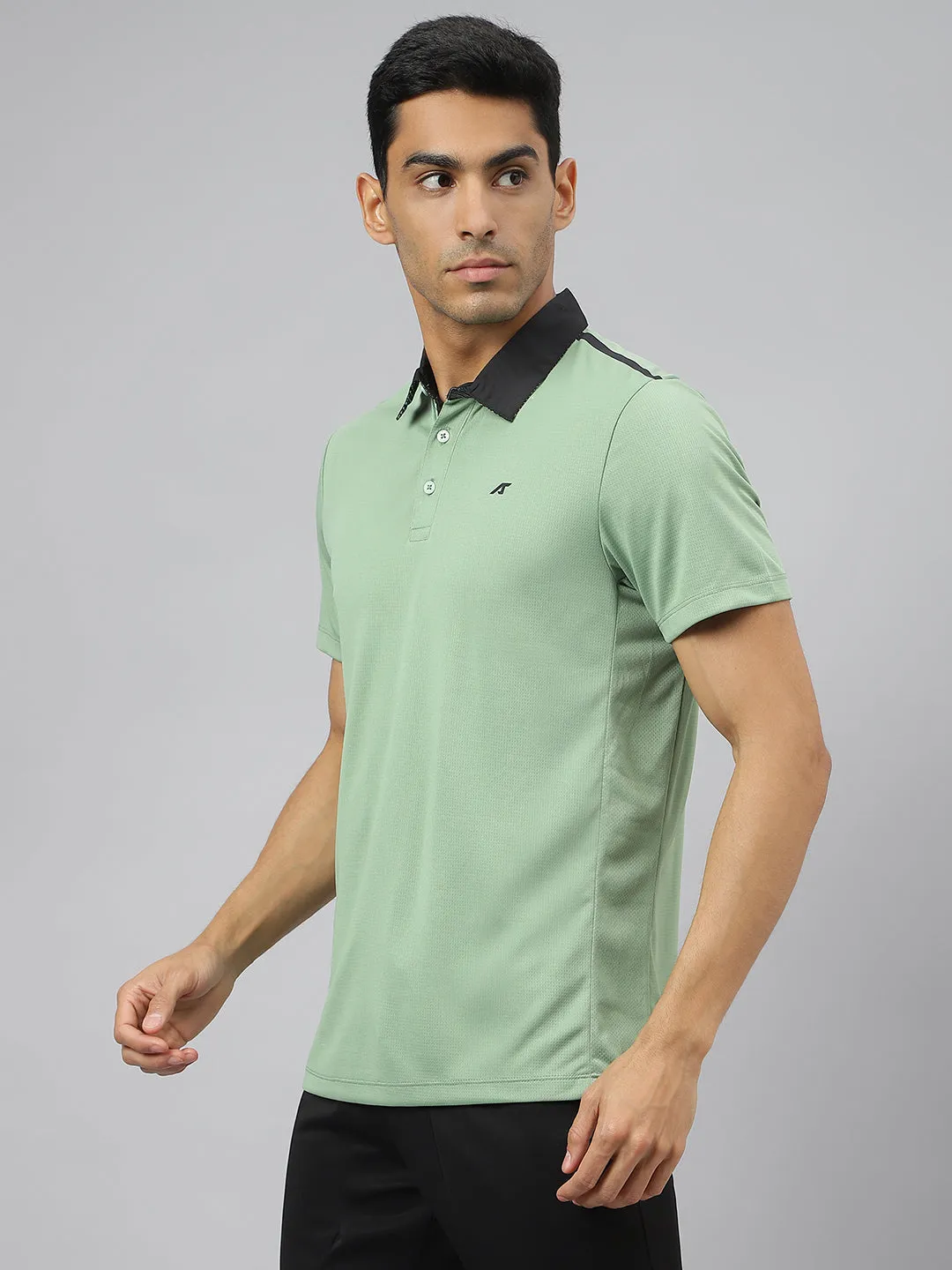 Alcis Men Frost Green Train-Tech Anti-Static Slim-Fit Training Polo T-Shirt