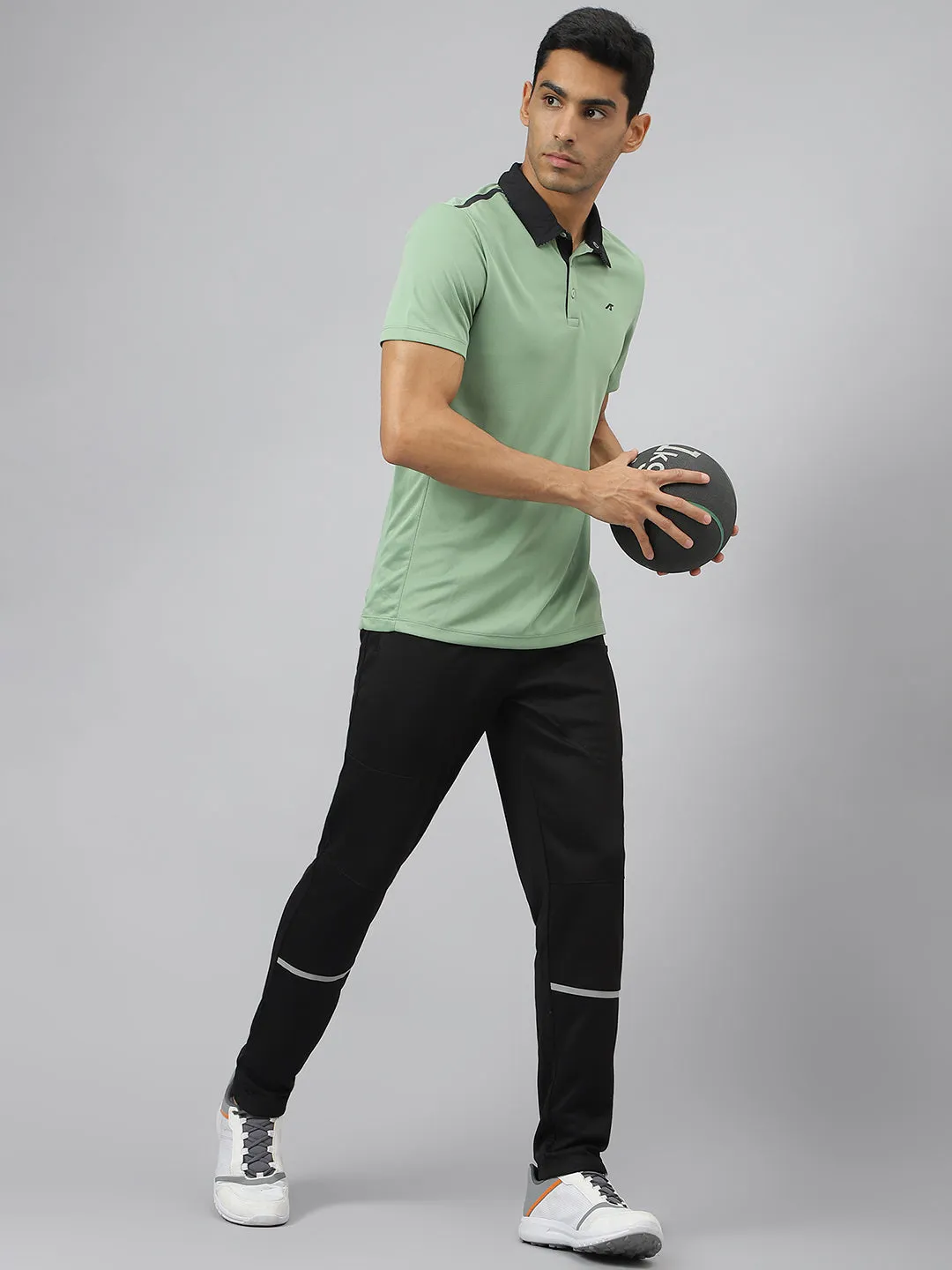 Alcis Men Frost Green Train-Tech Anti-Static Slim-Fit Training Polo T-Shirt