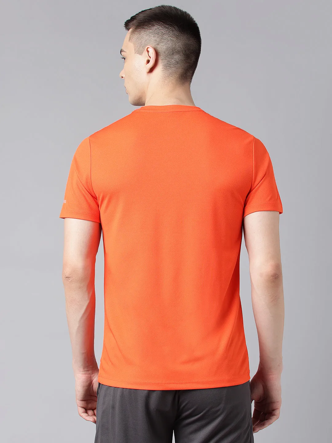 Alcis Men's Printed Orange Anti-Static Drytech  Slim-Fit Training Tee