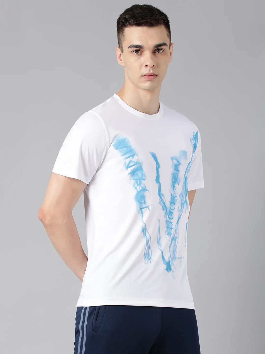 Alcis Men's Printed White Anti-Static Drytech  Slim-Fit Training T-Shirt