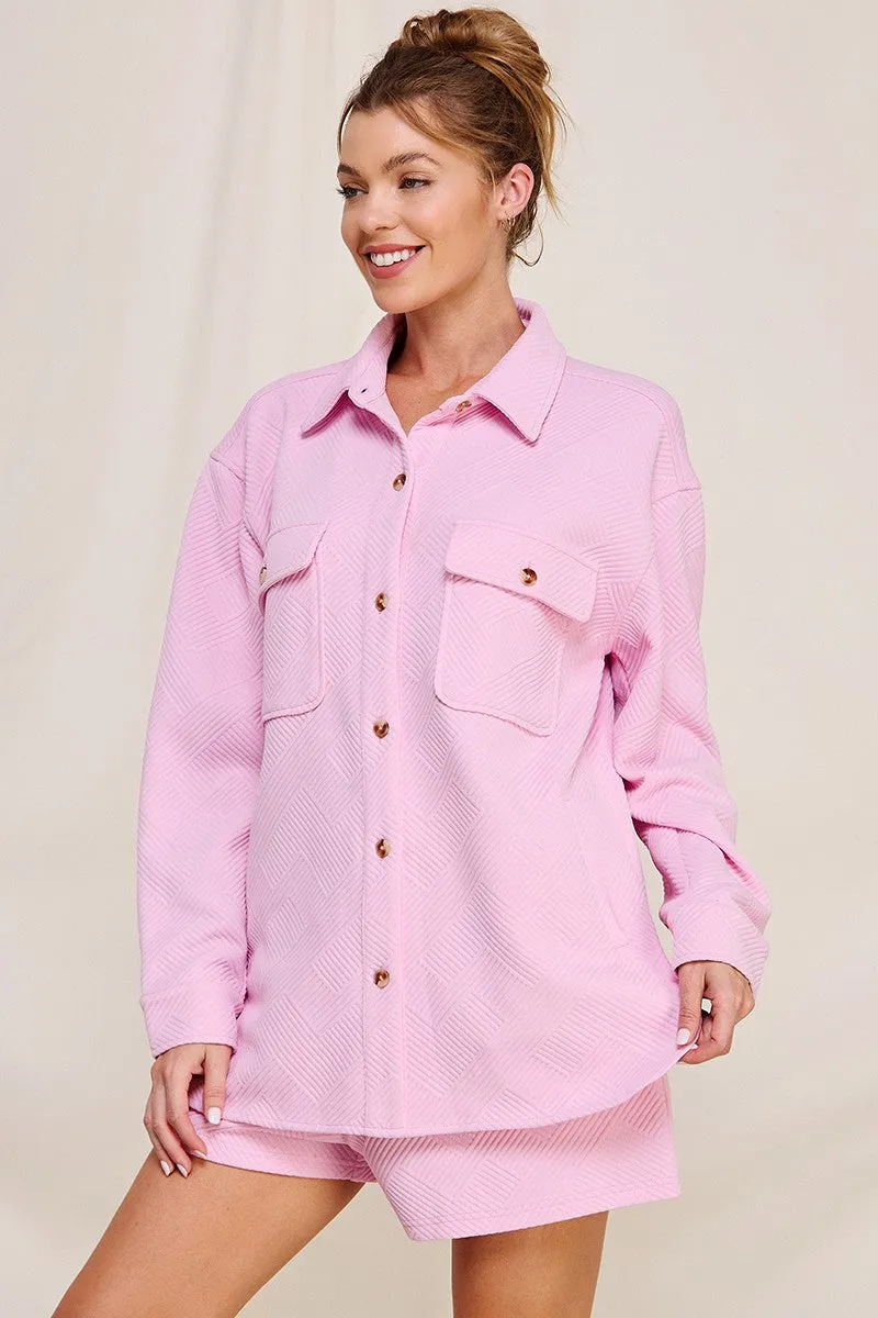 Allie Rose Solid Color Jacquard Knit Shacket in Pink