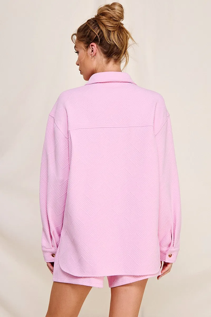 Allie Rose Solid Color Jacquard Knit Shacket in Pink