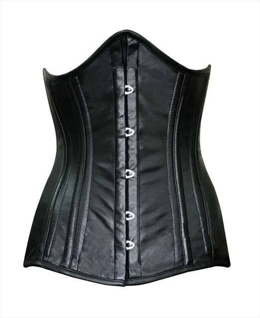 Authentic double row steel boned underbust corset from lambskin. Bespoke luxury waist training tight lacing corset. Gothic, steampunk corset