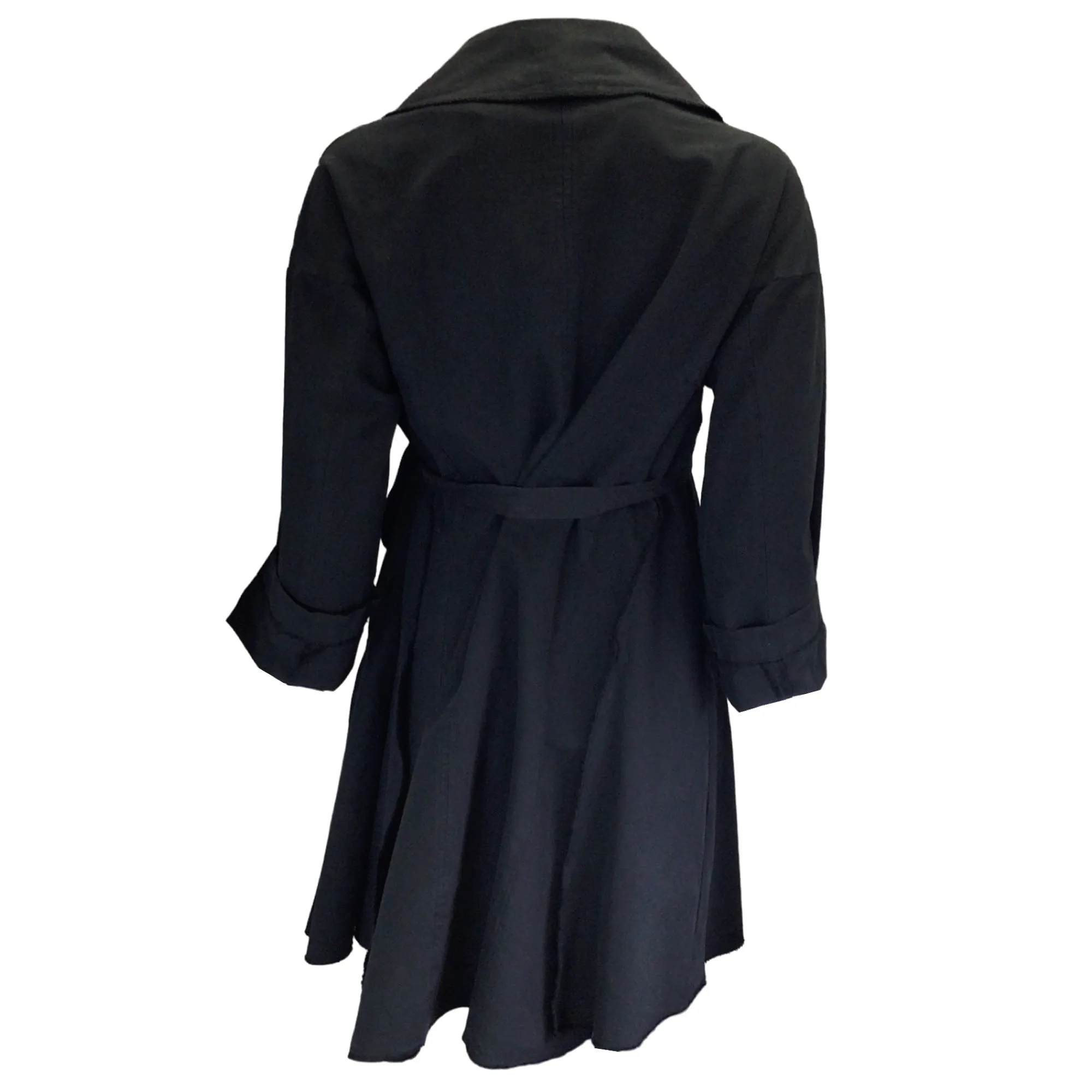 AVN Black Ribbon Belt Wrap Trench Coat