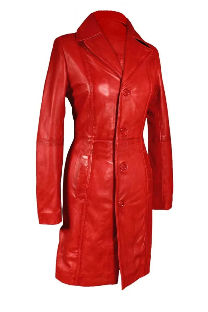 Black Leather Women Vintage Trench Coat