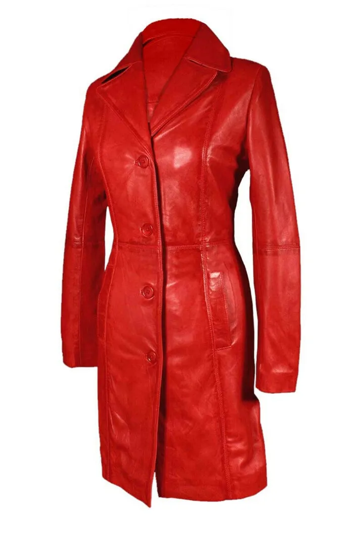 Black Leather Women Vintage Trench Coat