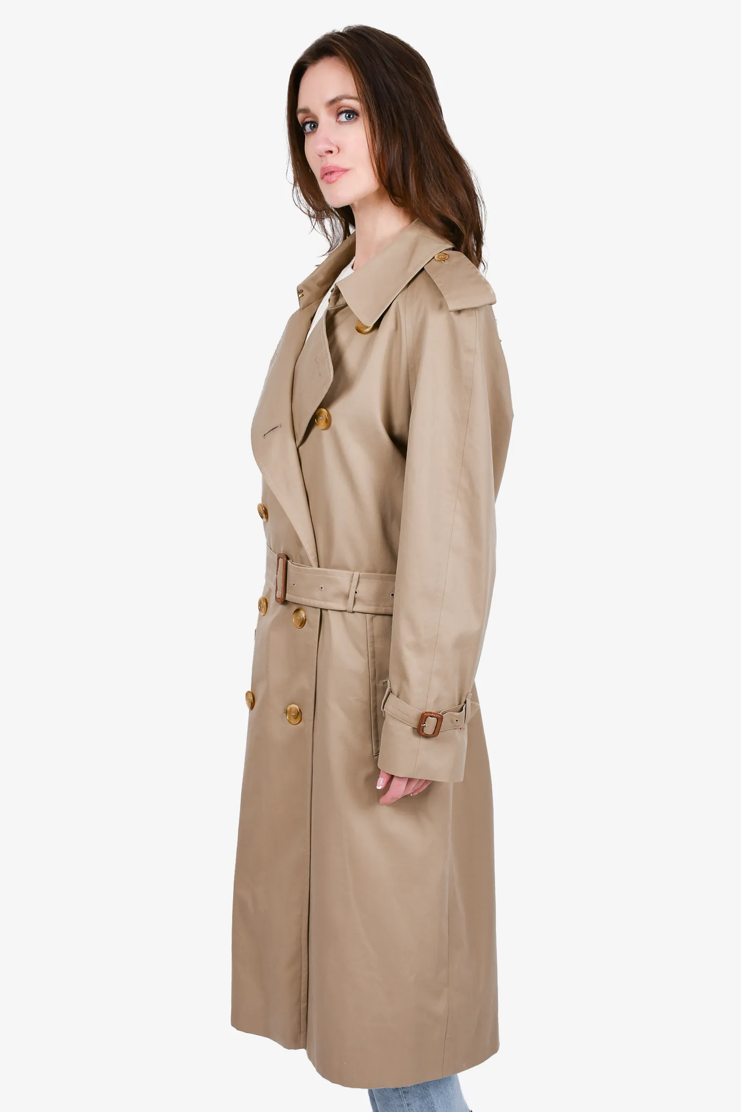 Burberrys Beige Wool Vintage Belted Trench Coat Size 50