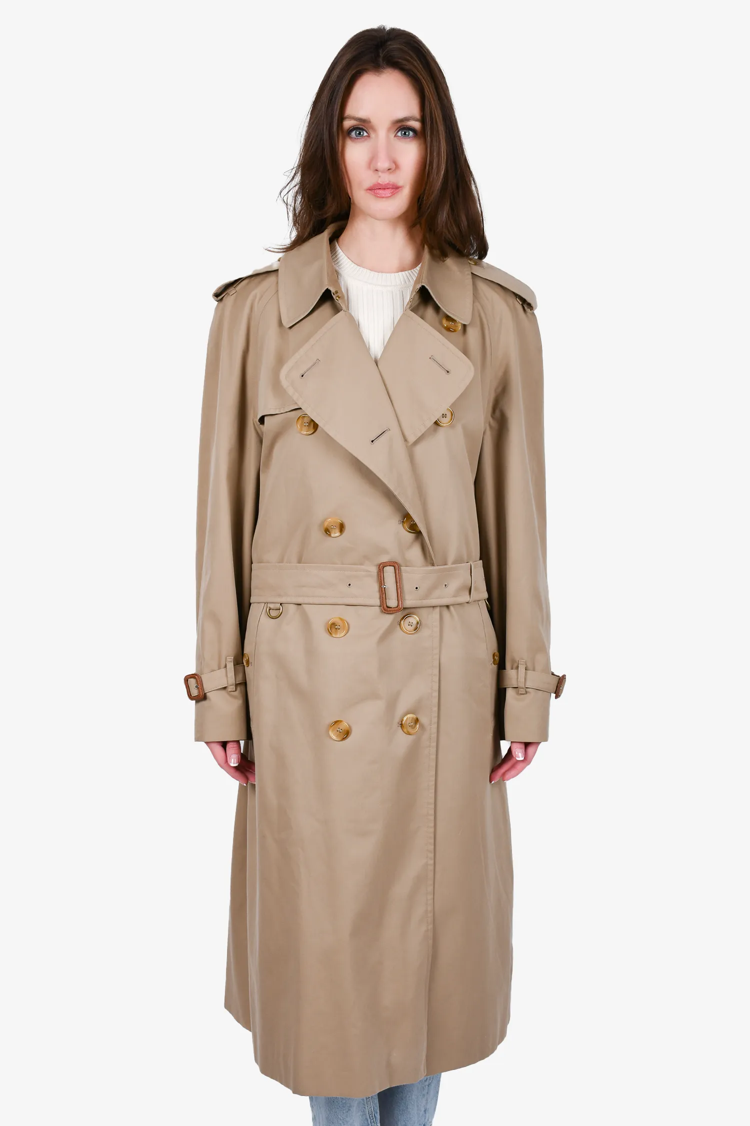 Burberrys Beige Wool Vintage Belted Trench Coat Size 50