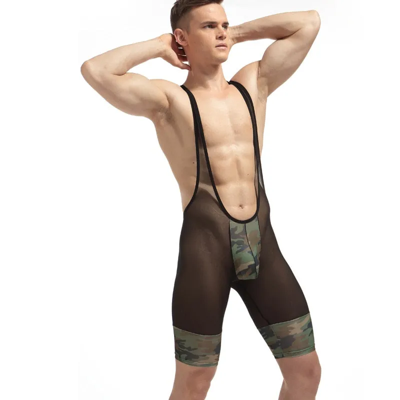 Camouflage See-Through Men Unitard