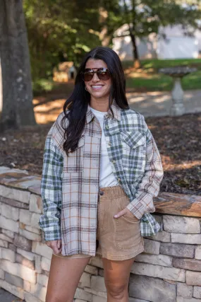 Colorblocked Plaid Olive Flannel Top