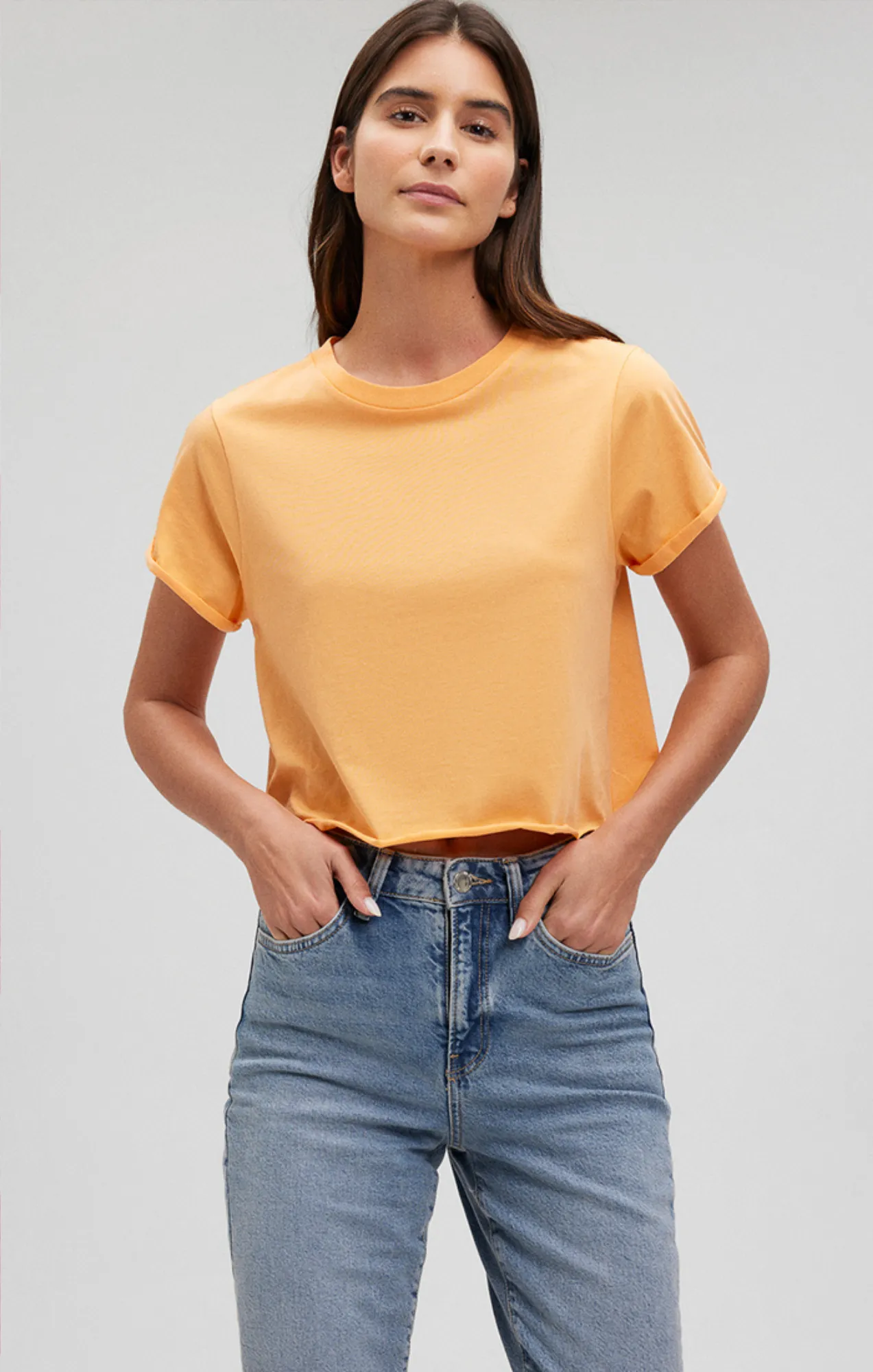 CROPPED CUT OFF T-SHIRT IN PAPAYA