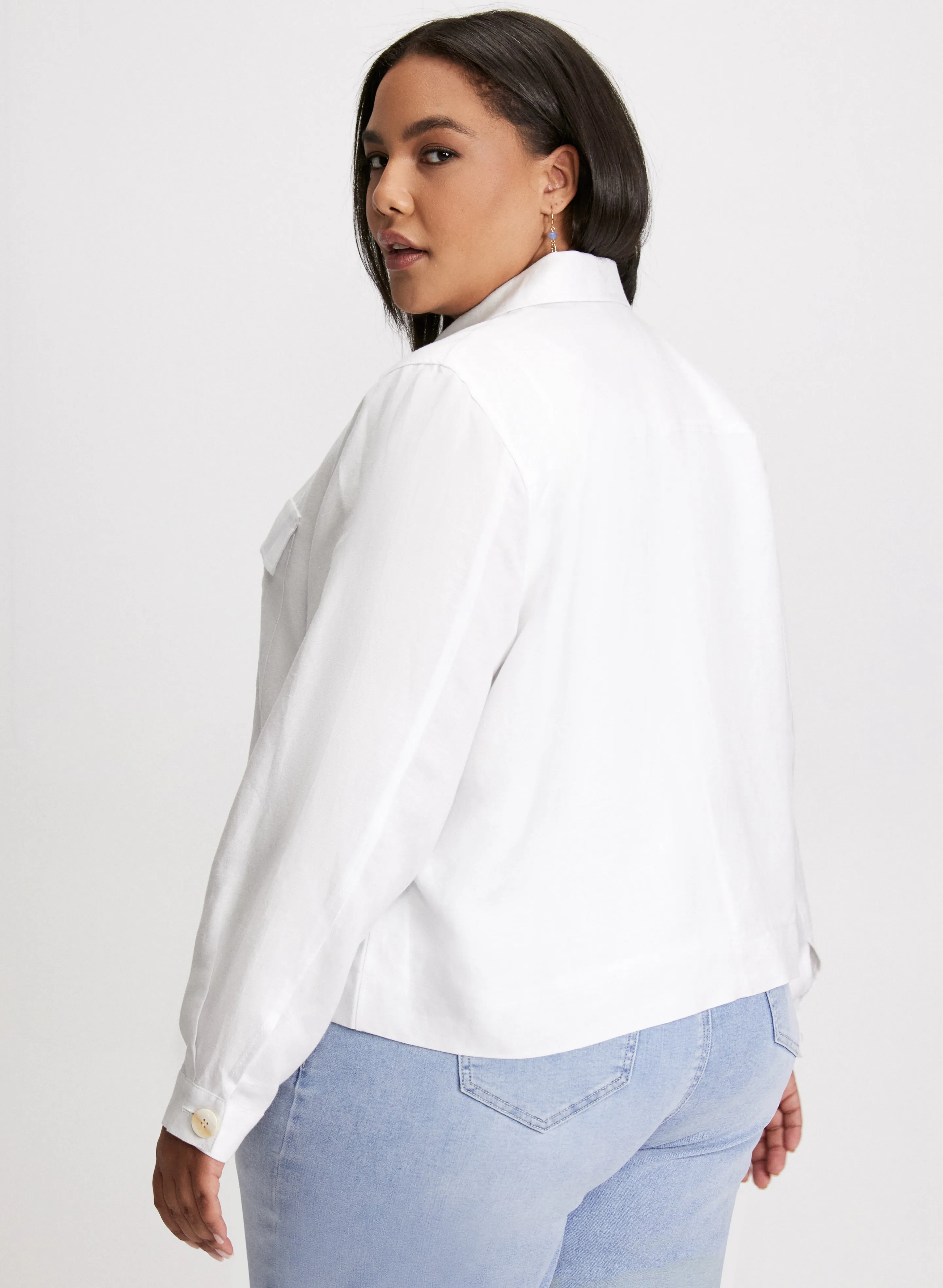 Cropped Linen-Blend Shacket