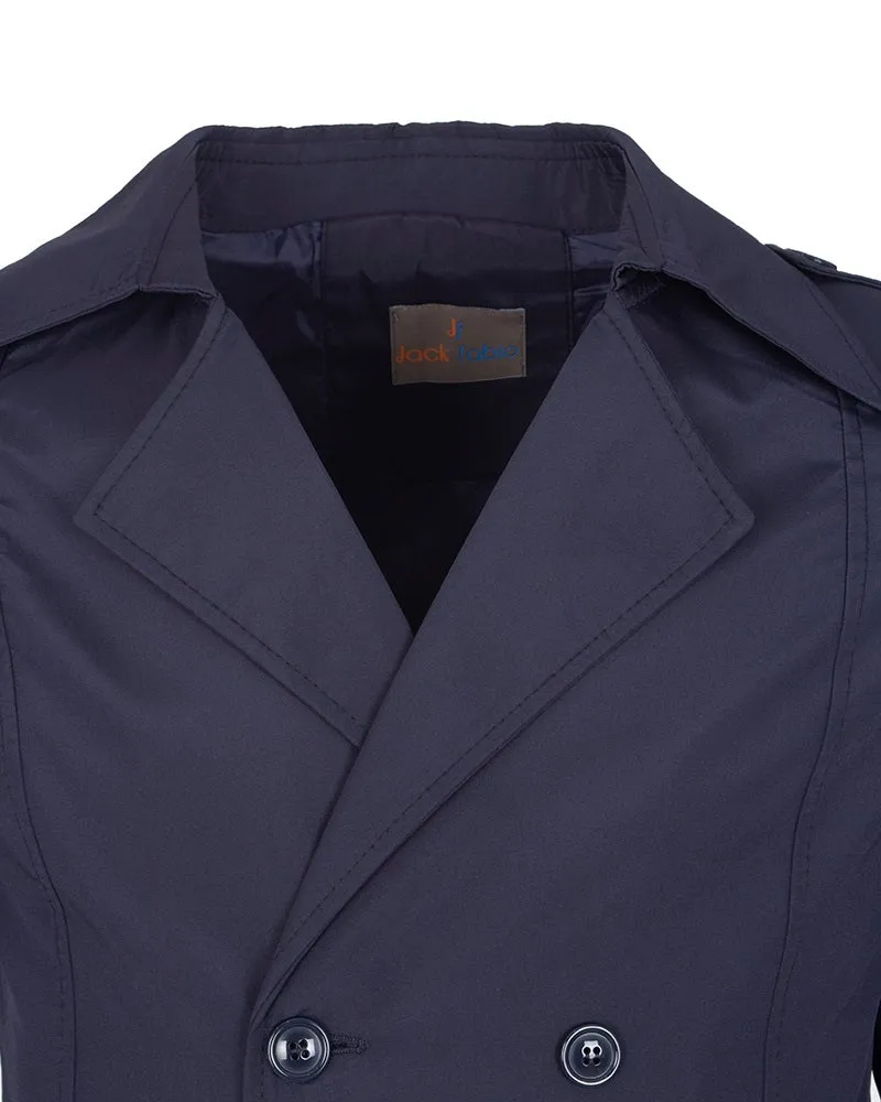 Dark Blue Double Breasted Men`s Trench Coat