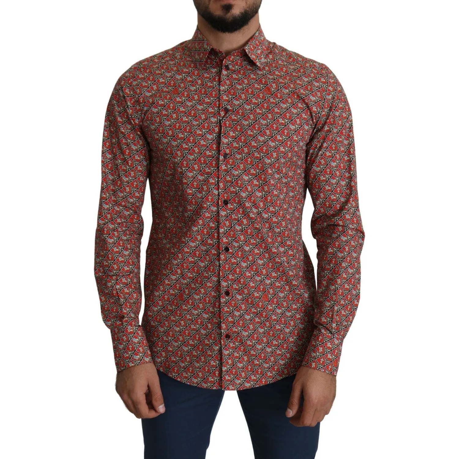 Dolce & Gabbana Elegant Red Martini Fit Cotton Shirt