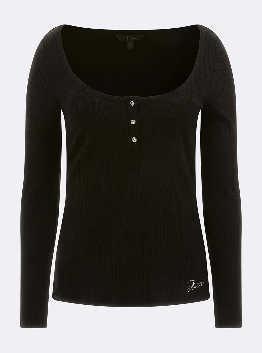 Eco Black Karlee Long Sleeve Henley T-Shirt