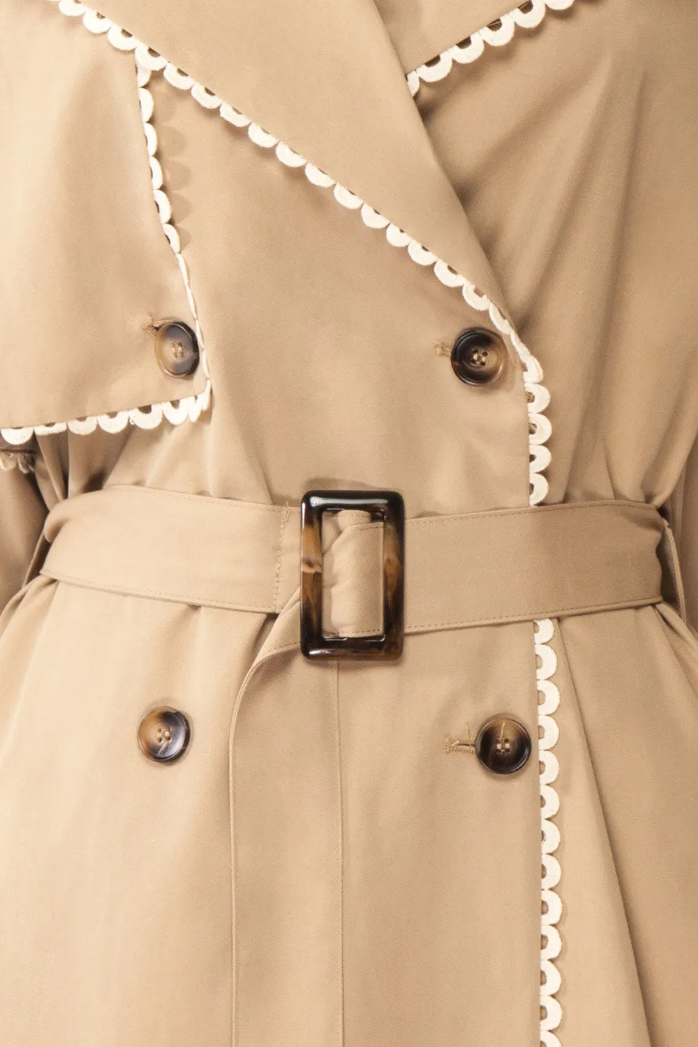 Edgware | Lace Trim Beige Trench Coat