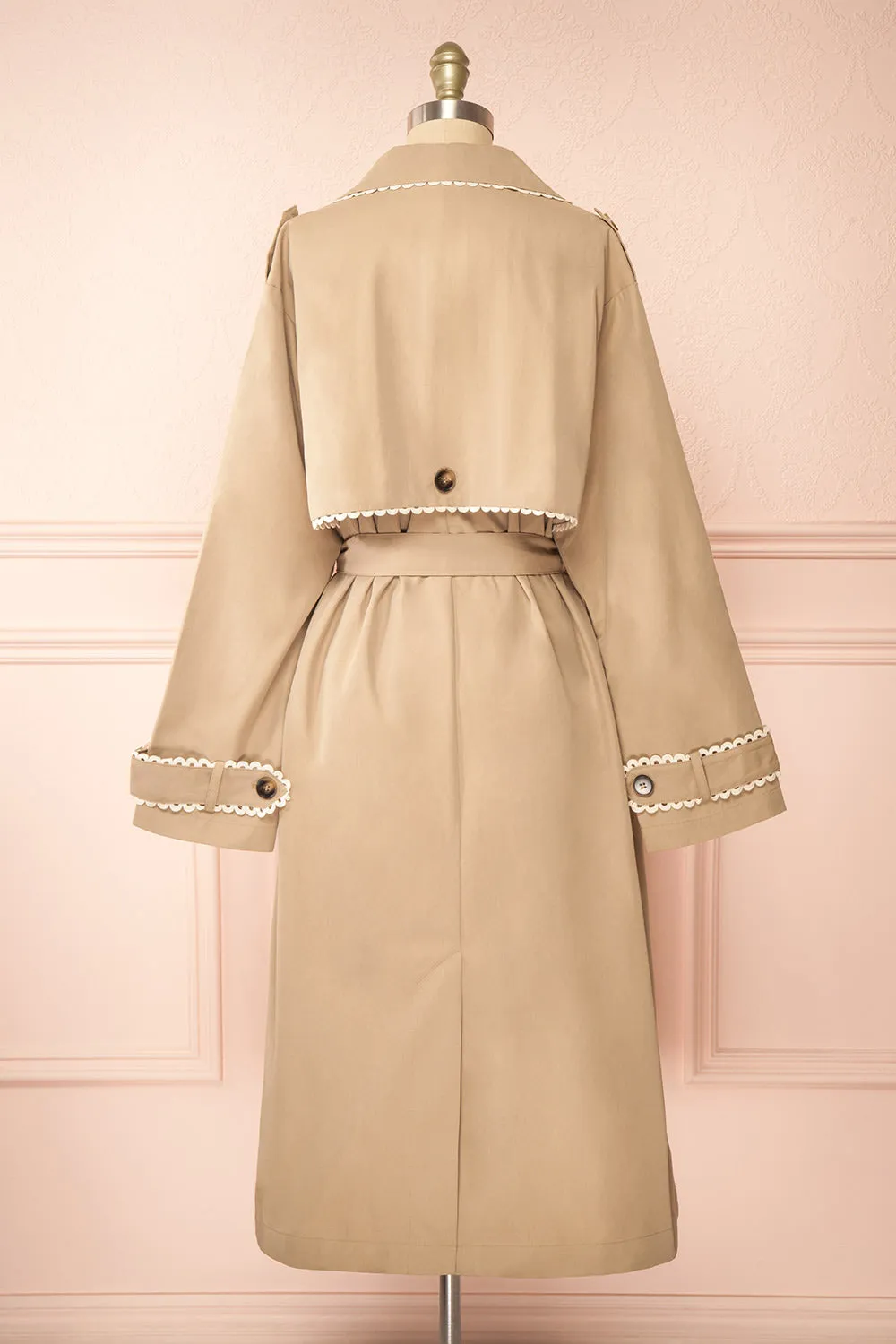 Edgware | Lace Trim Beige Trench Coat