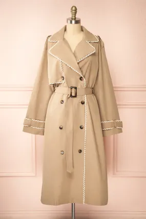 Edgware | Lace Trim Beige Trench Coat