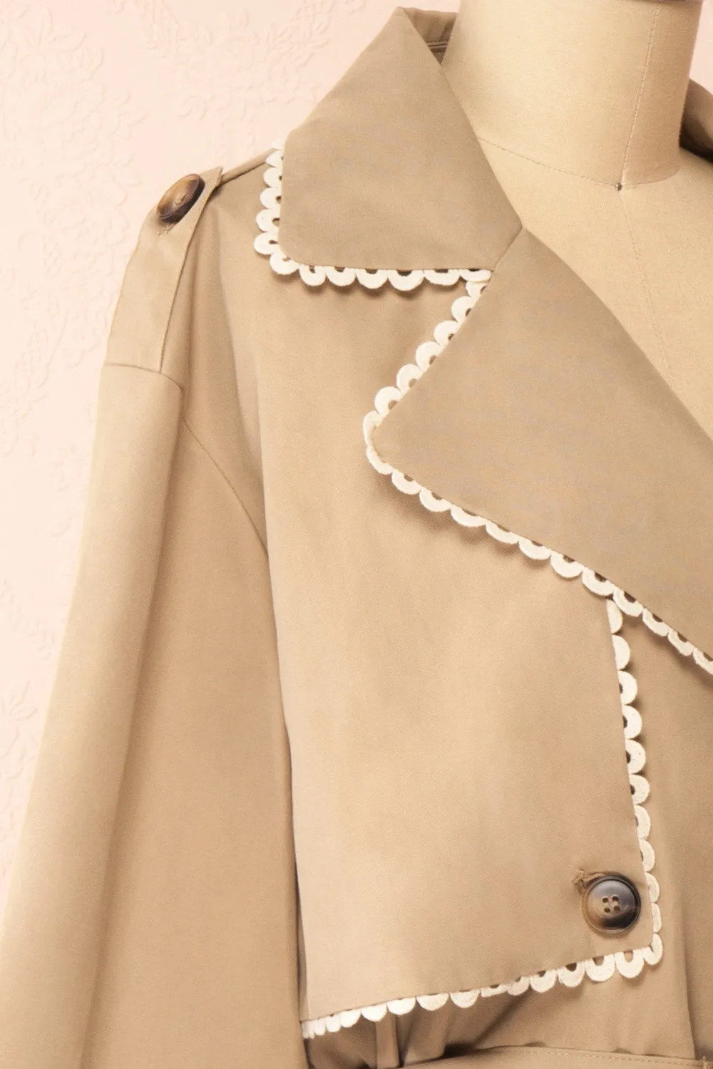 Edgware | Lace Trim Beige Trench Coat