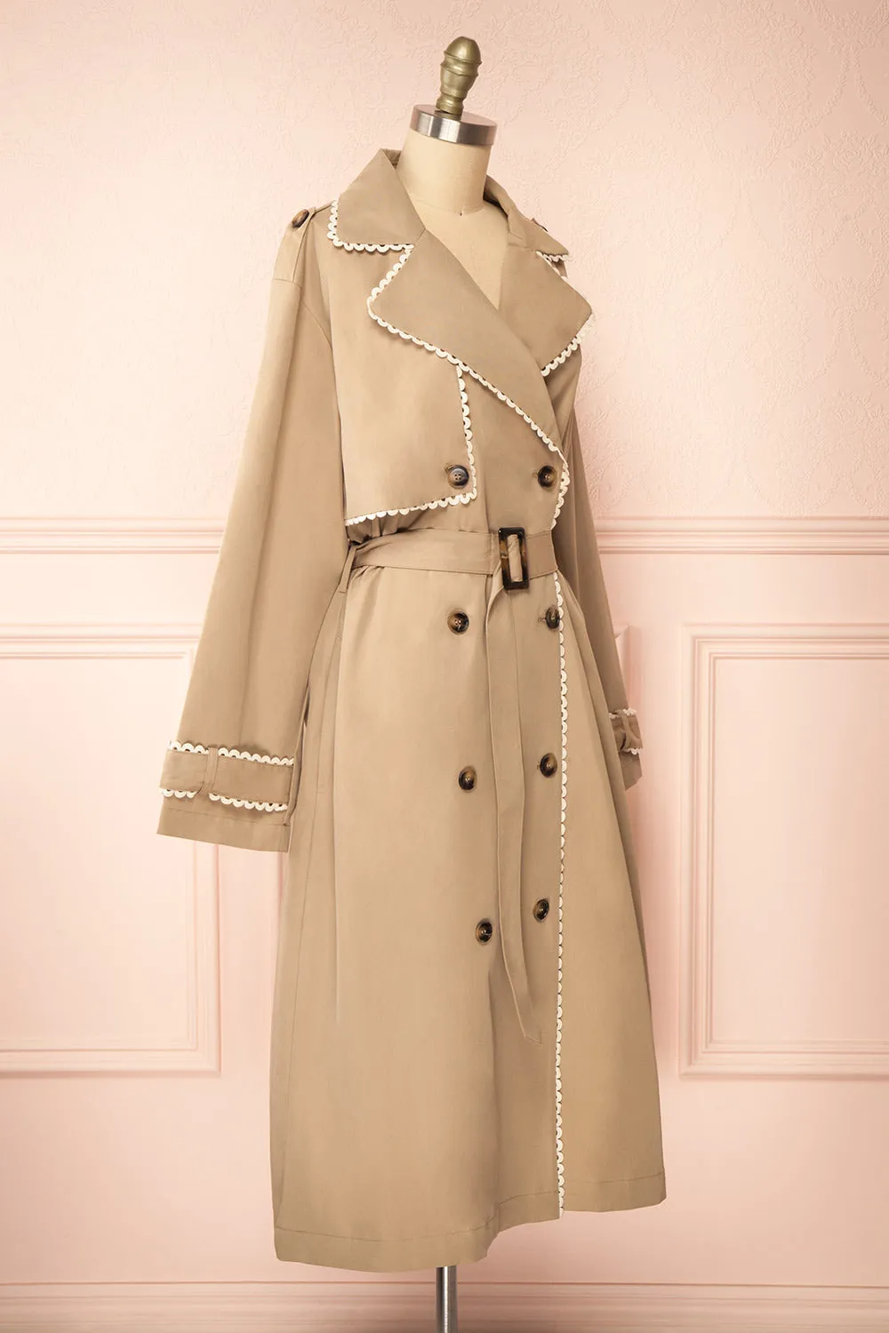 Edgware | Lace Trim Beige Trench Coat