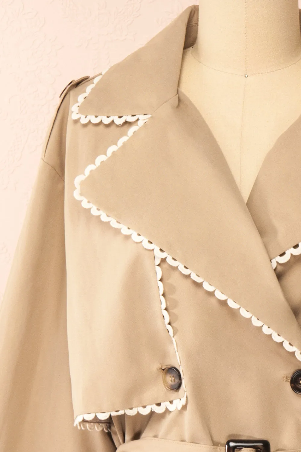 Edgware | Lace Trim Beige Trench Coat