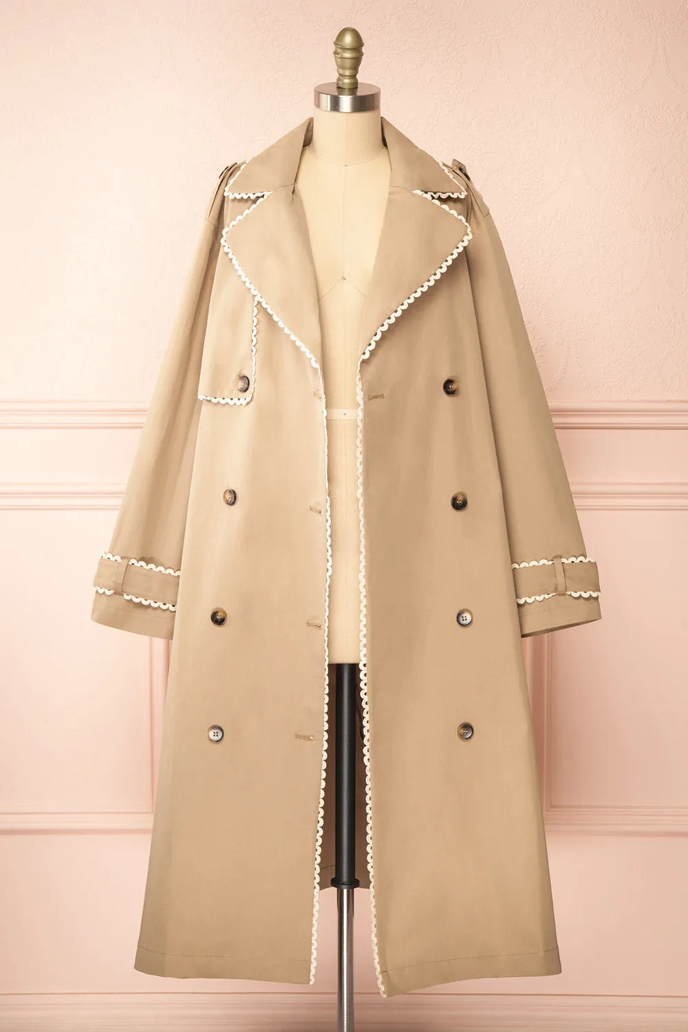 Edgware | Lace Trim Beige Trench Coat