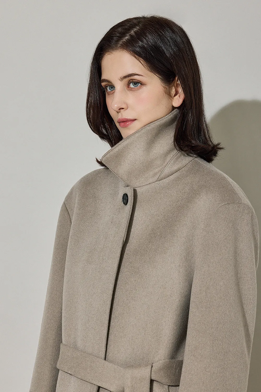 EDUARDO Women Belted Wool-Cashmere Single-Breasted Mac Balmacaan Long Coat.