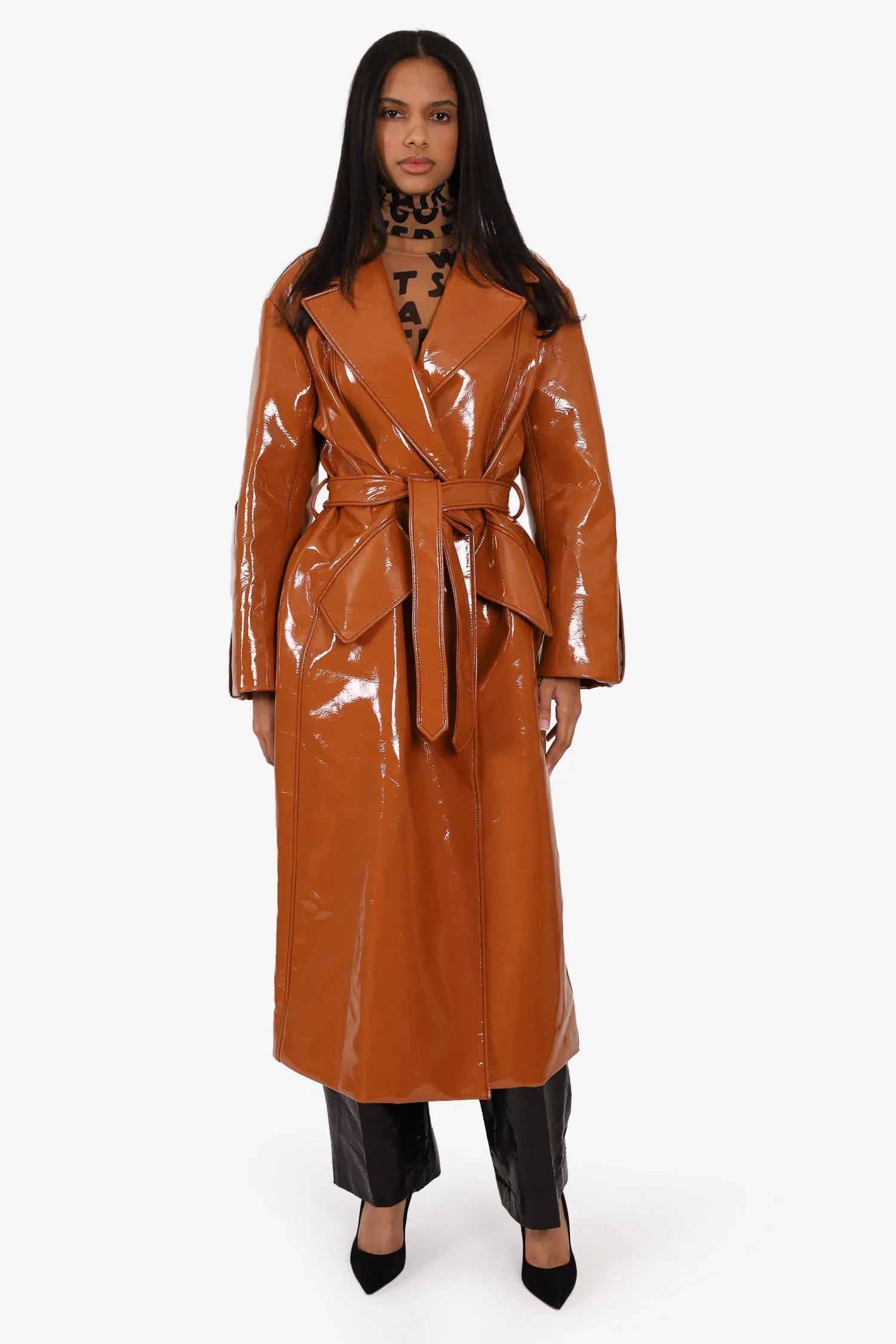 Ellery Brown Vinyl Trench Coat Size 10