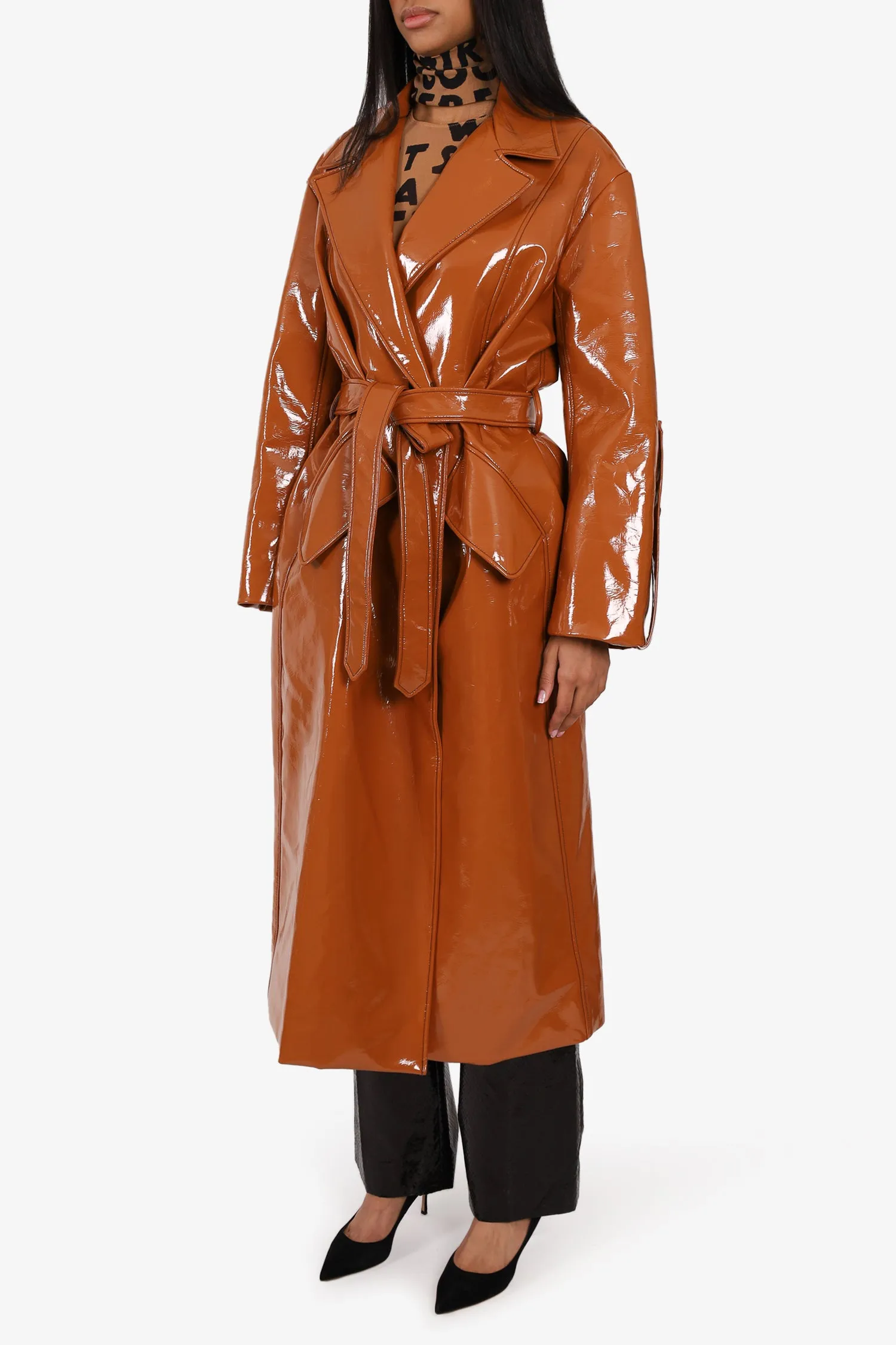 Ellery Brown Vinyl Trench Coat Size 10