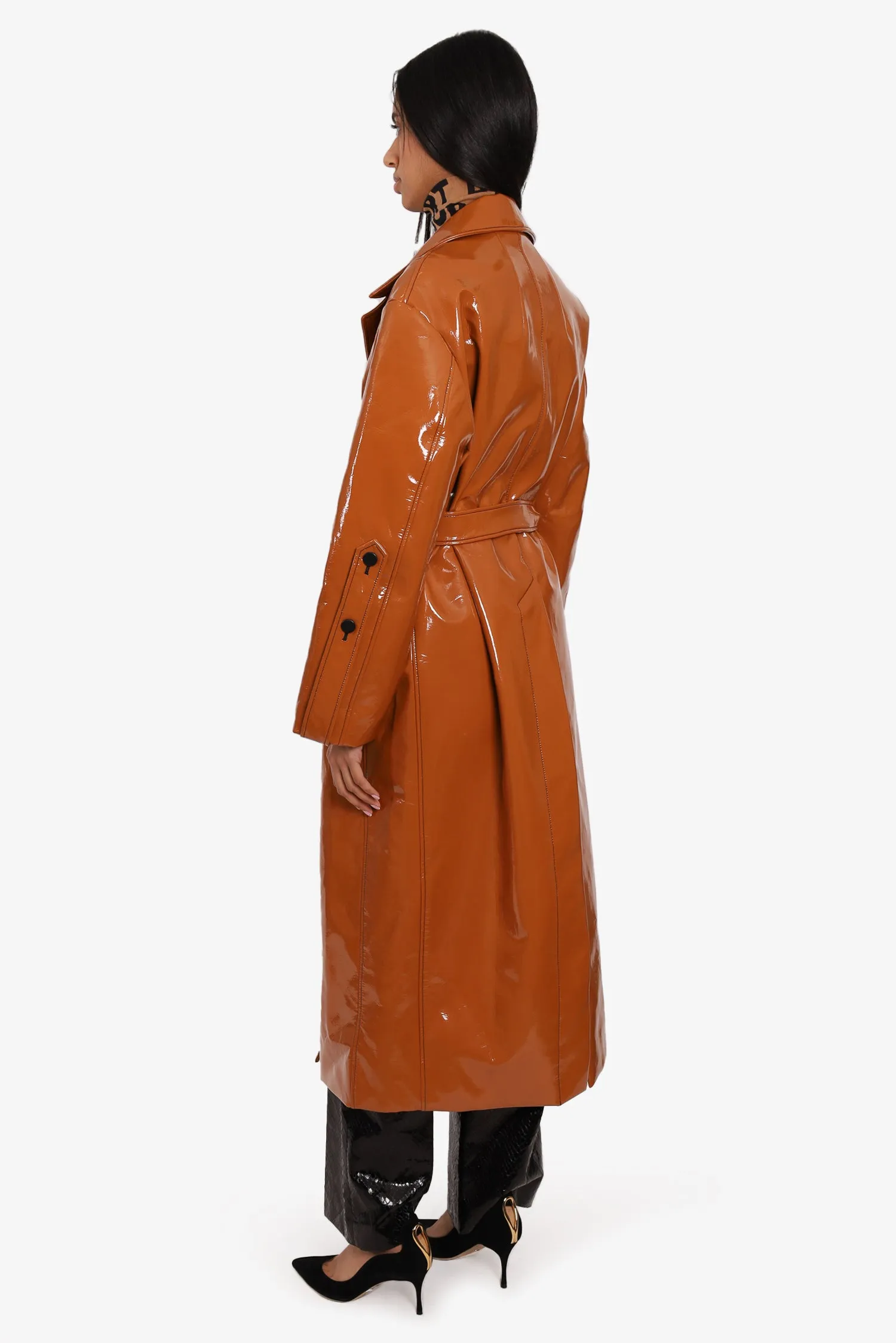 Ellery Brown Vinyl Trench Coat Size 10