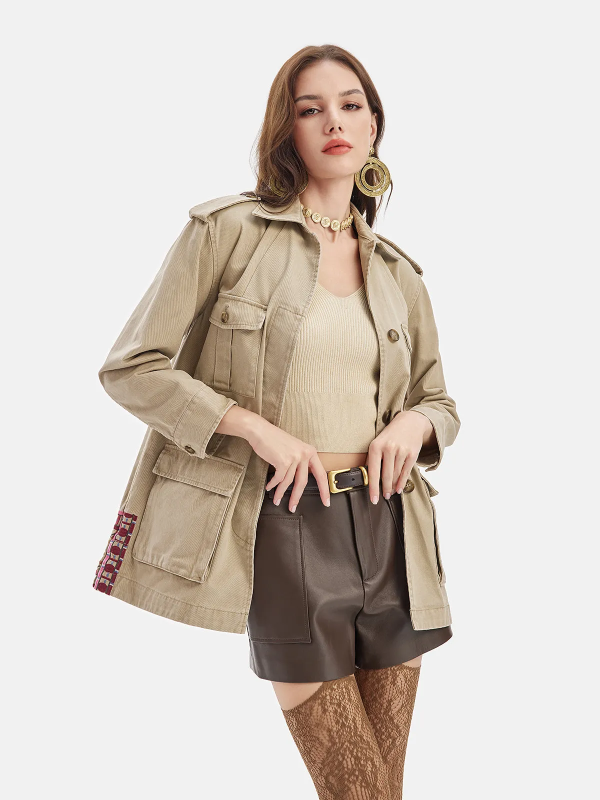 Embroidered Classic Trench Coat