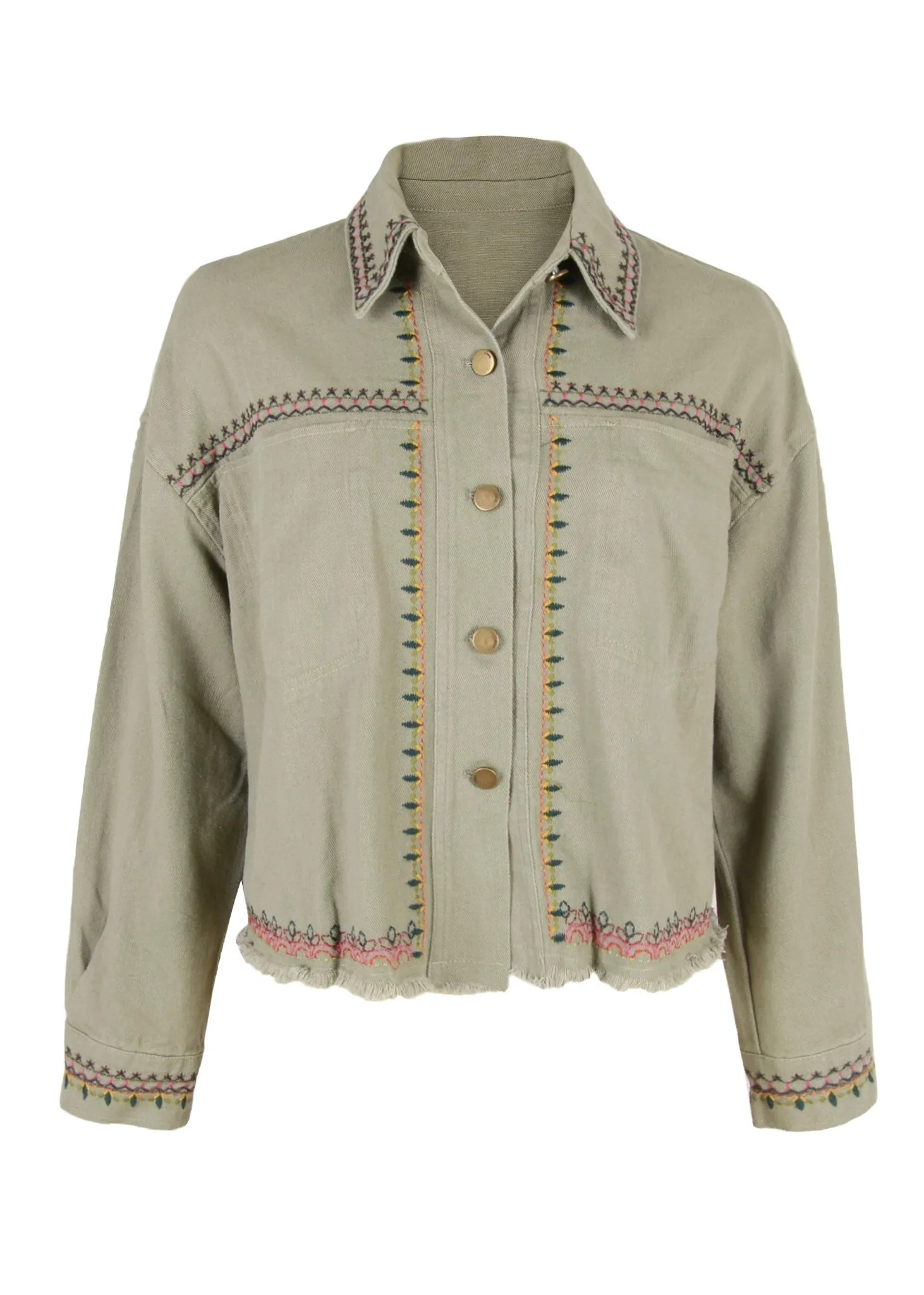 Embroidered Detail Button Down Shacket by Anna-Kaci