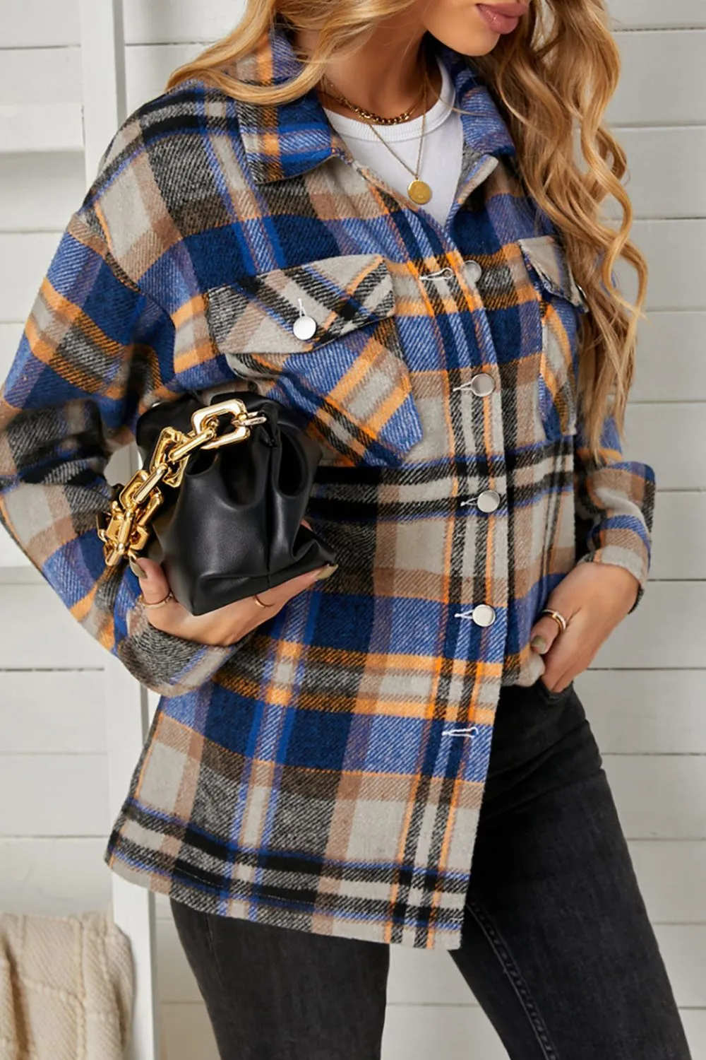 Emmie Plaid Pocketed Button Down Shacket