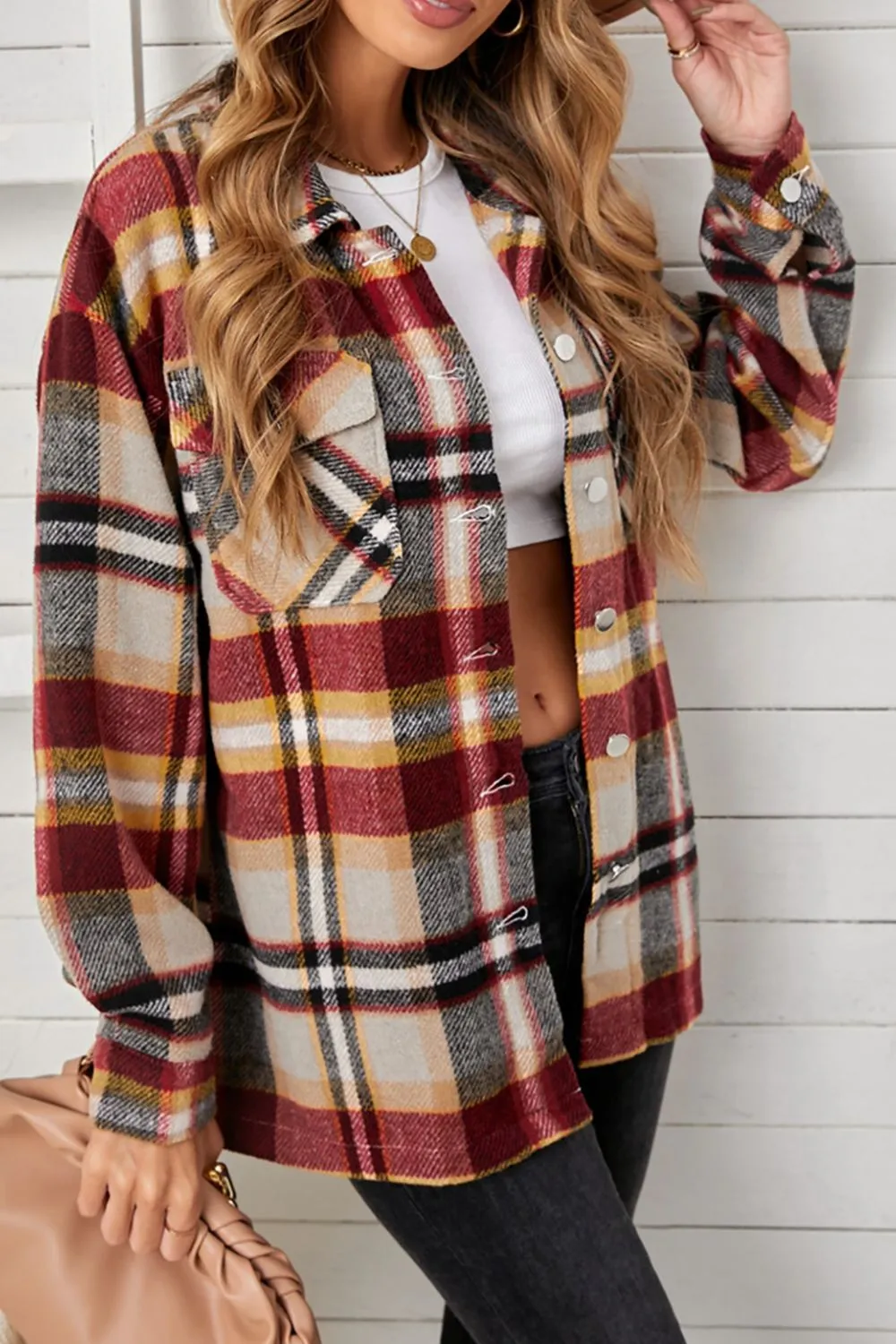 Emmie Plaid Pocketed Button Down Shacket