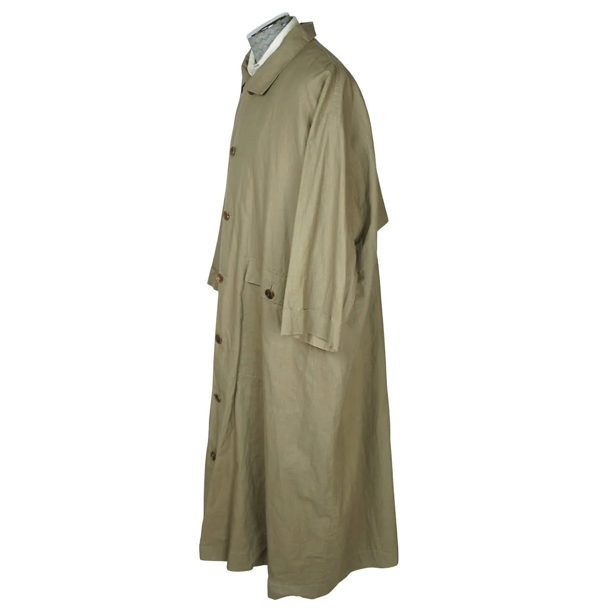 Eskandar Mens Rain Coat Oversized Linen Trench Made in England Sage Green Size 1