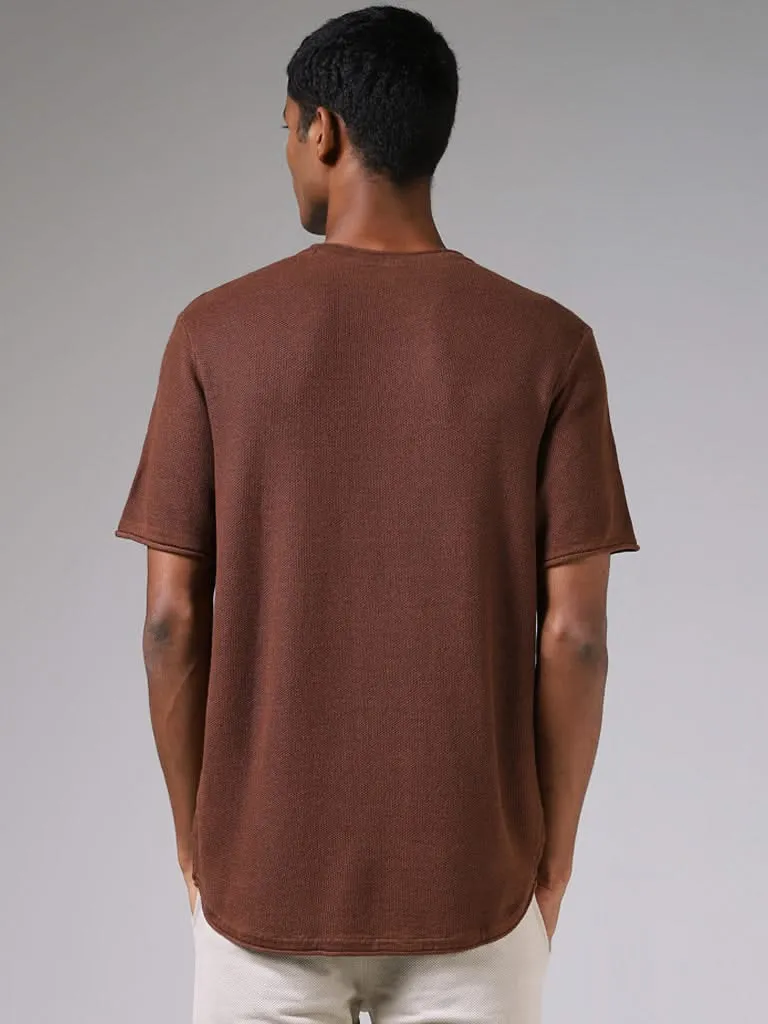 ETA Coco Brown Knitted Solid Slim-Fit T-Shirt