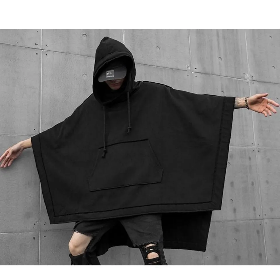 Fashionkova  Emo Gothic Techwear Black Oversized Hoodies Sweatshirt Baggy Trench Coat Anorak Men Alt Punk Japanese Streetwear Hip Hop Clothes